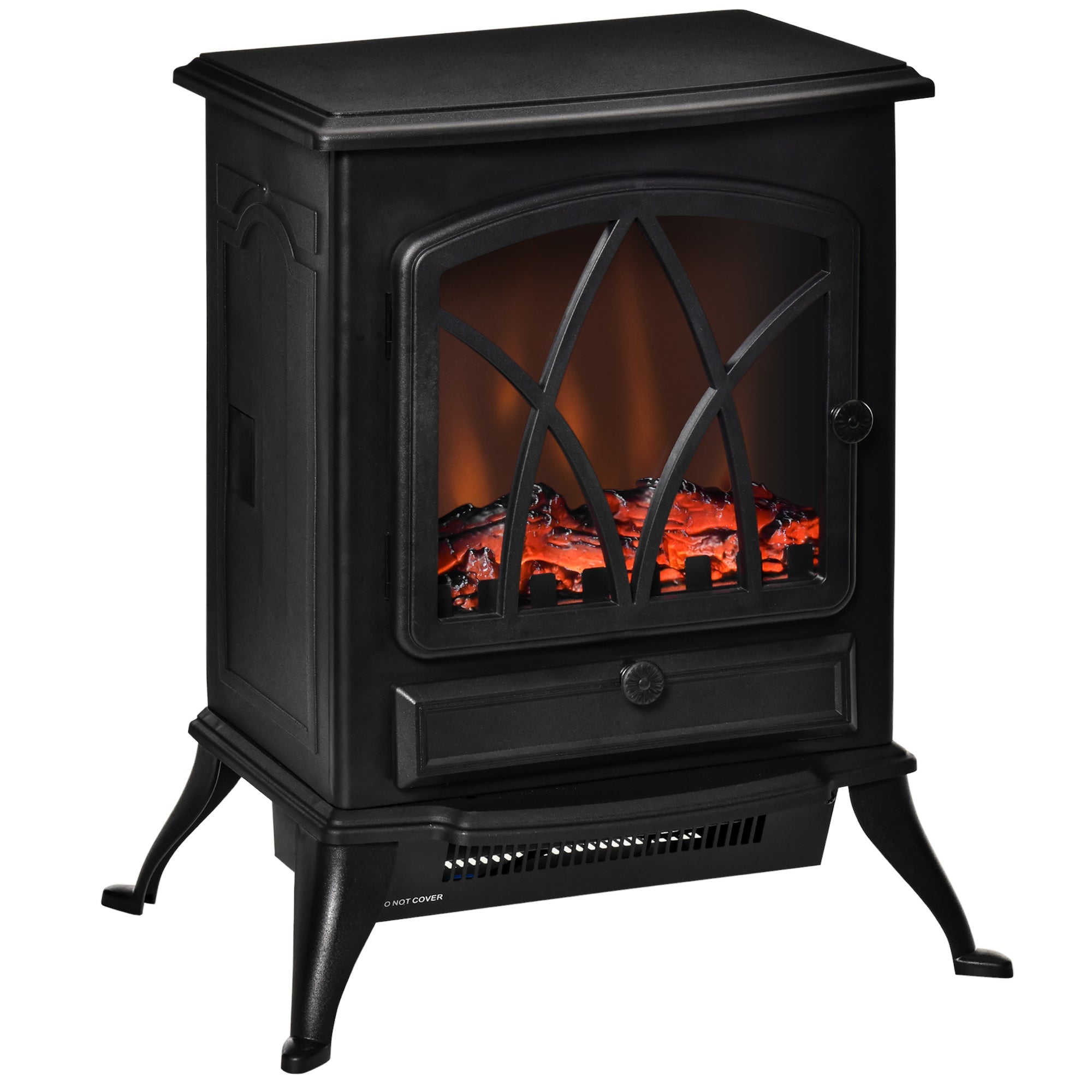 Free Stand Electric Fireplace Stove Heater with Adjustable LED Flame Effect and Front Door, 750W/1500W, Black Electric Fireplaces   at Gallery Canada