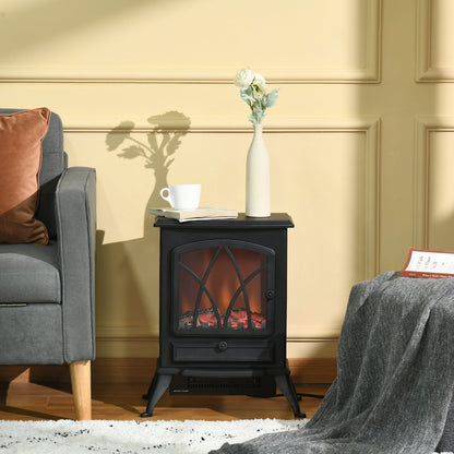 Free Stand Electric Fireplace Stove Heater with Adjustable LED Flame Effect and Front Door, 750W/1500W, Black Electric Fireplaces   at Gallery Canada