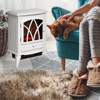 Free Stand Electric Fireplace Stove Heater with Adjustable LED Flame Effect and Front Door, 750W/1500W, White Electric Fireplaces   at Gallery Canada