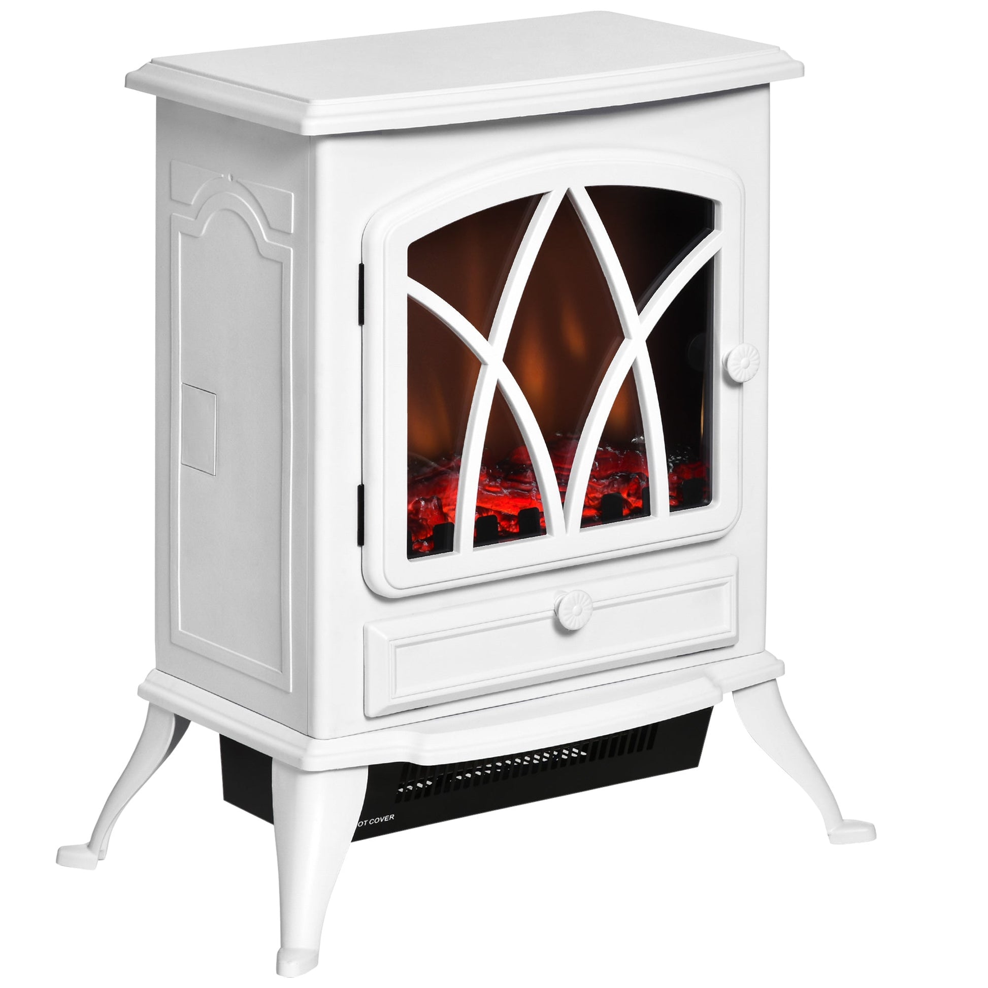 Free Stand Electric Fireplace Stove Heater with Adjustable LED Flame Effect and Front Door, 750W/1500W, White Electric Fireplaces   at Gallery Canada