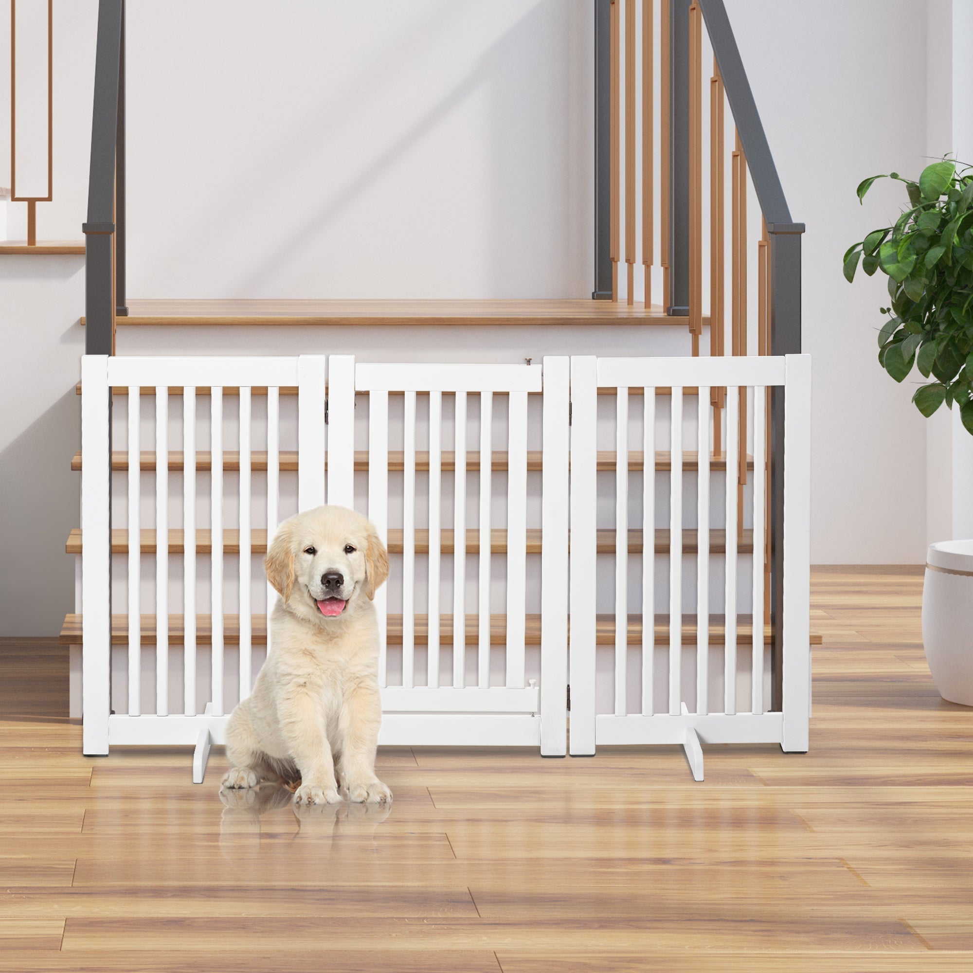 Free Standing Wood Pet Gate Indoor Dog Barrier 3 Panel Folding Z Shape Doorway Houses, Kennels & Pens   at Gallery Canada