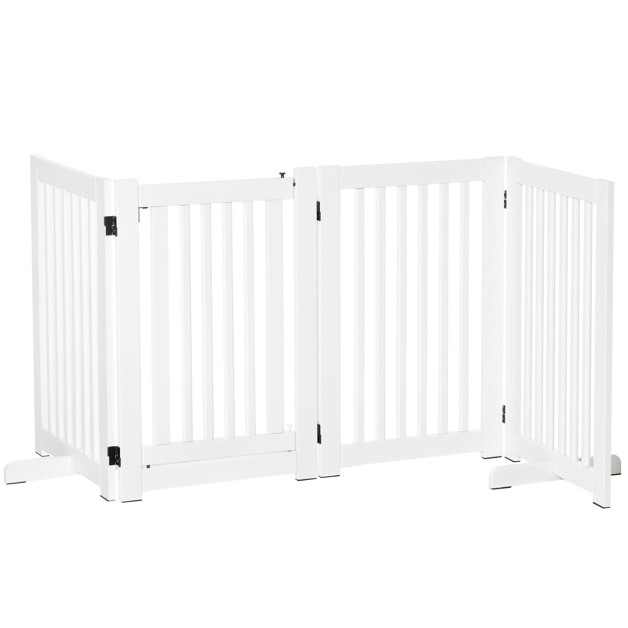 Free Standing Wooden Pet Gate Indoor Dog Barrier Foldable Step Over Doorway Fence Safety Gate with Open Door Z Shape 4 Panel Houses, Kennels & Pens White  at Gallery Canada