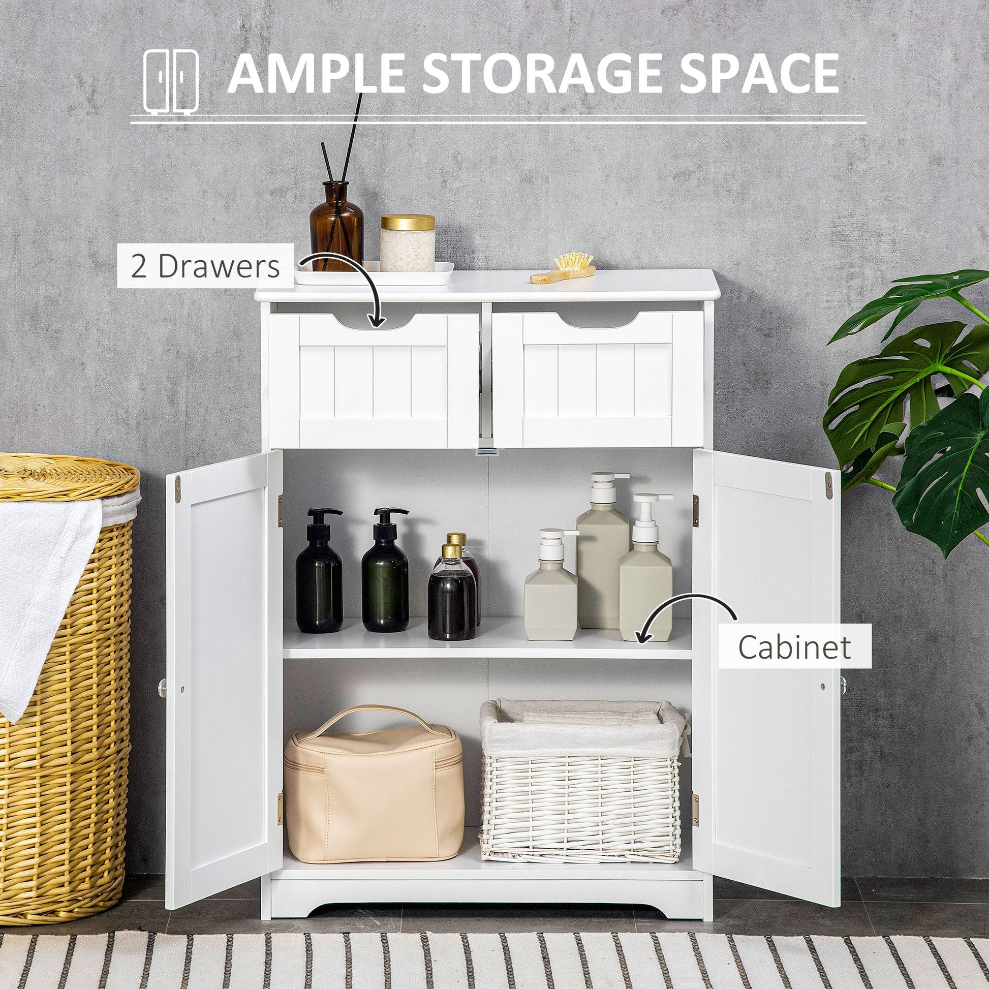 Freestanding Bathroom Storage Cabinet, Floor Cupboard with 2 Drawers, Adjustable Shelf, for Bathroom, Living Room or Entryway, White Bathroom Cabinets   at Gallery Canada