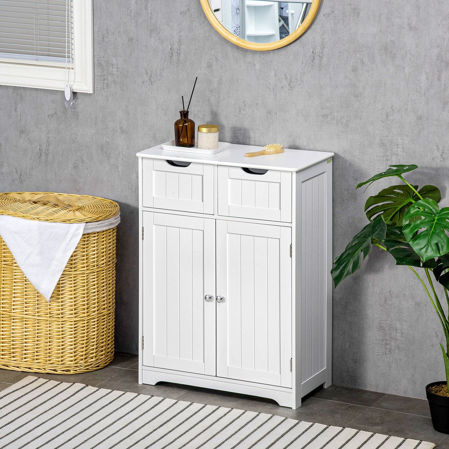 Freestanding Bathroom Storage Cabinet, Floor Cupboard with 2 Drawers, Adjustable Shelf, for Bathroom, Living Room or Entryway, White Bathroom Cabinets   at Gallery Canada