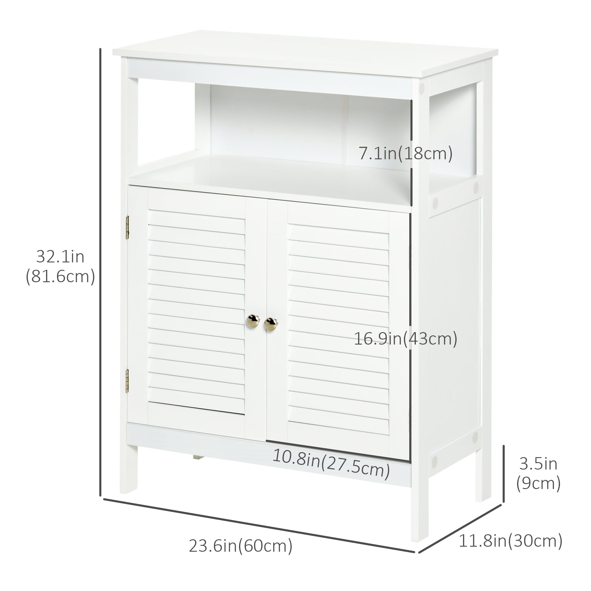 Freestanding Bathroom Storage Cabinet Organizer Cupboard with Double Shutter Doors Wooden Furniture White Bathroom Cabinets   at Gallery Canada