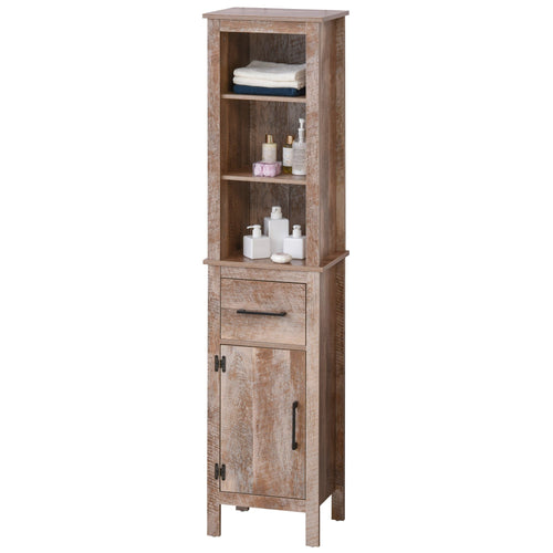 Freestanding Bathroom Storage Cabinet Slimline Unit w/ Adjustable Shelves Drawer