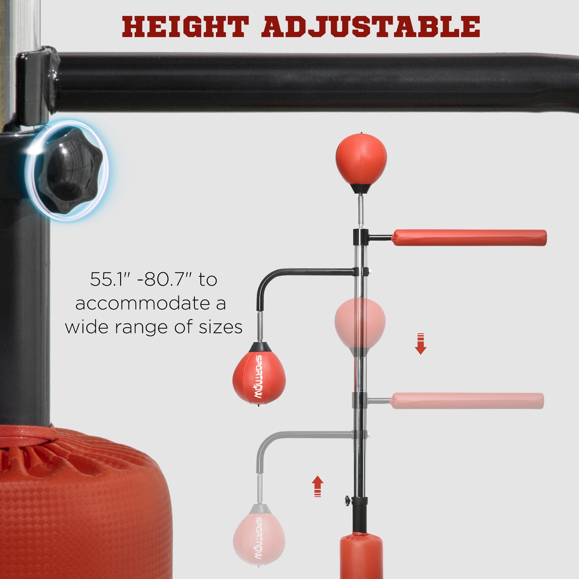 Freestanding Boxing Punching Bag, Height Adjustable, with Reflex Bar, Speed Balls and Suction Cup Base, Red Punching Bag Hangers   at Gallery Canada