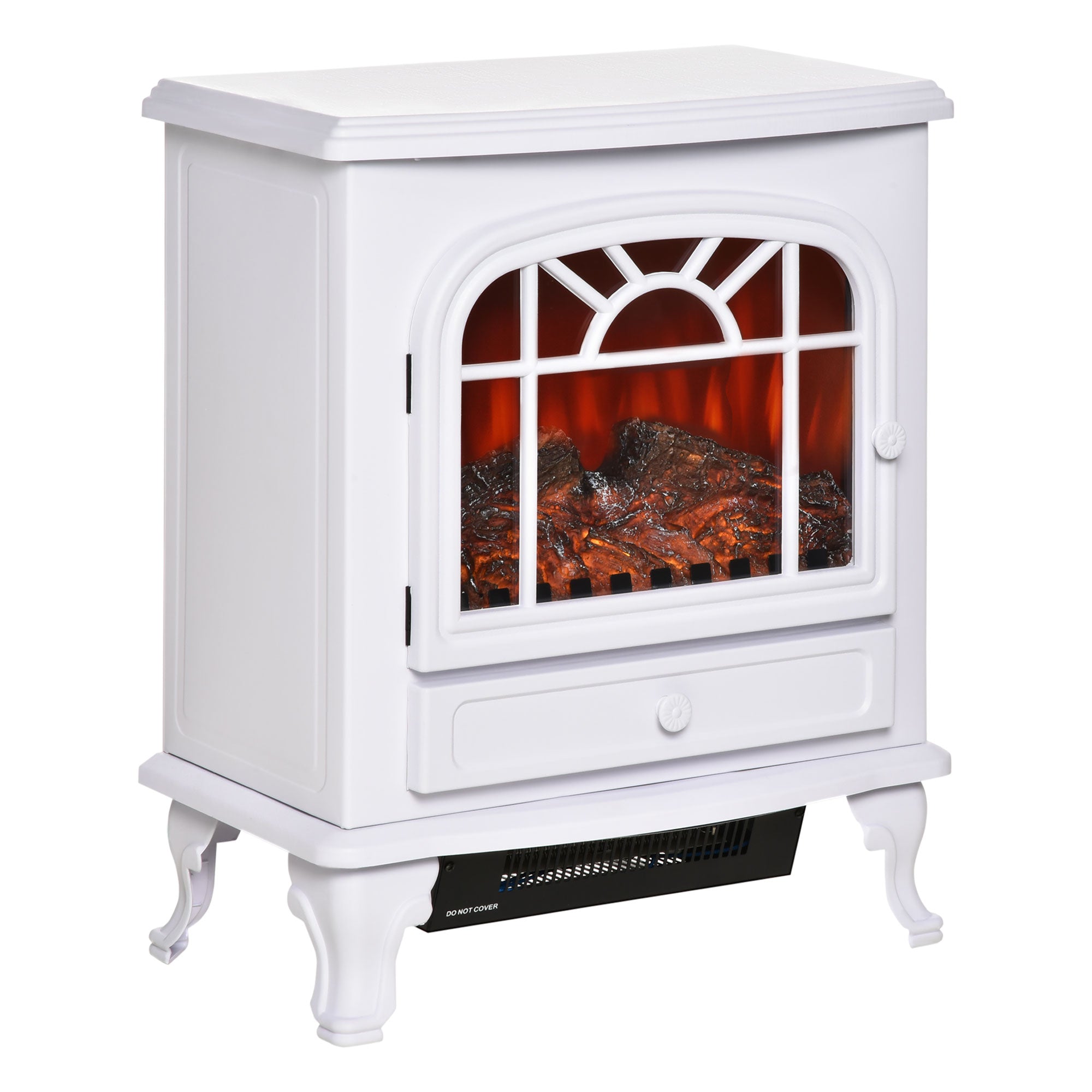 750W/1500W Freestanding Electric Fireplace Heater with Realistic Flame, White Electric Fireplaces   at Gallery Canada