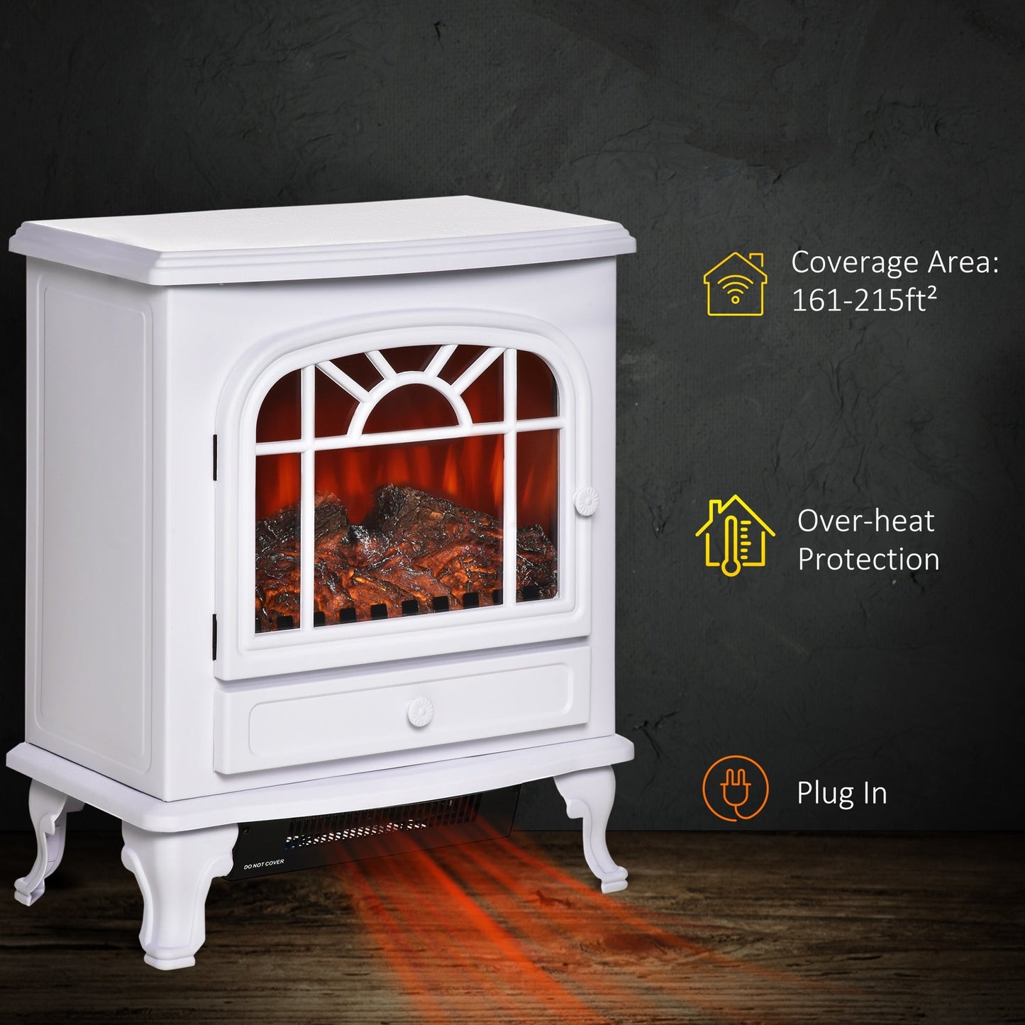 750W/1500W Freestanding Electric Fireplace Heater with Realistic Flame, White Electric Fireplaces   at Gallery Canada