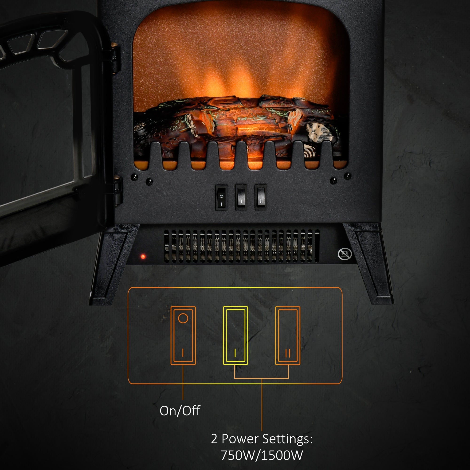 Freestanding Electric Fireplace Stove Heater with Realistic Flame Effect, Overheat Protection, 750W/1500W, Black Electric Fireplaces   at Gallery Canada