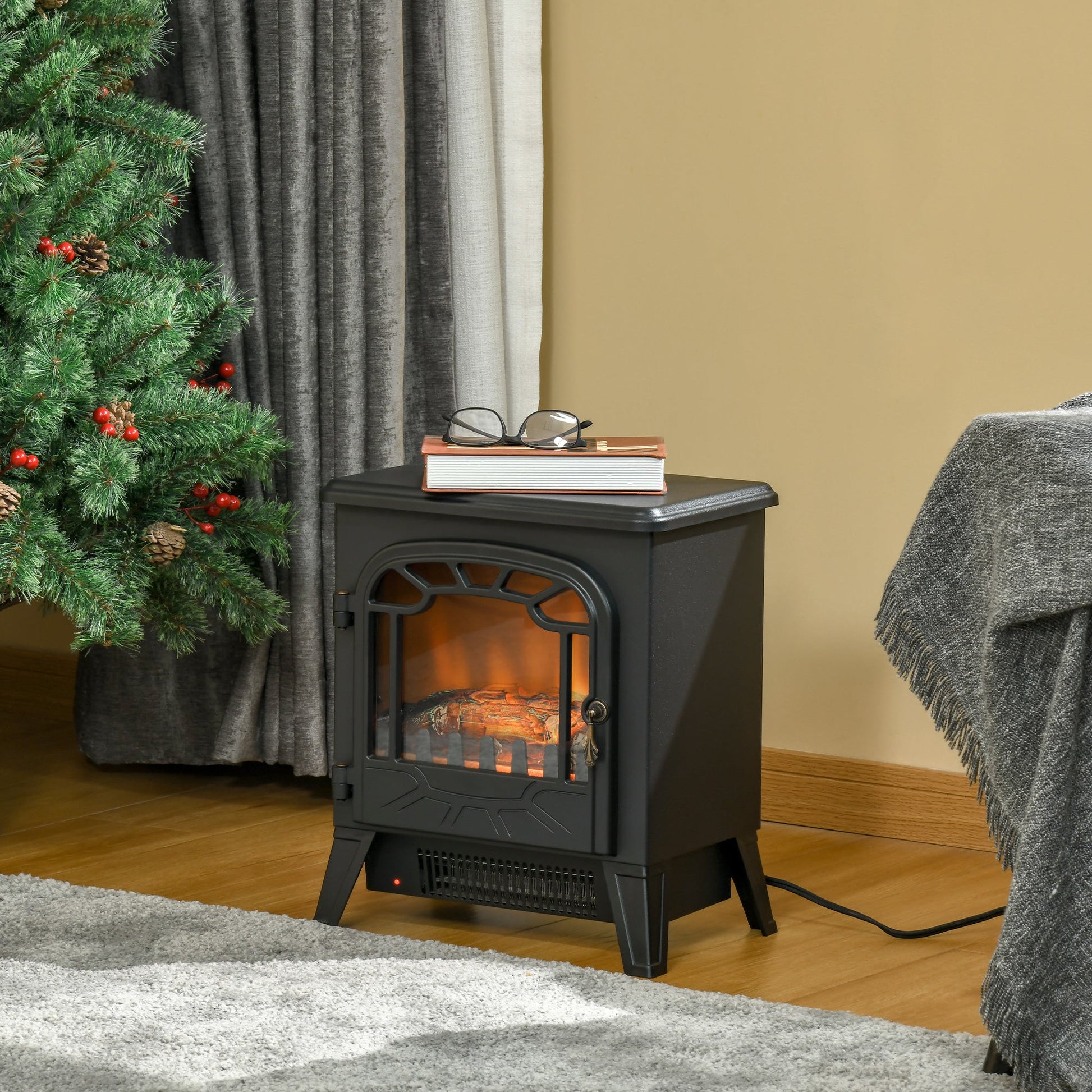 Freestanding Electric Fireplace Stove Heater with Realistic Flame Effect, Overheat Protection, 750W/1500W, Black Electric Fireplaces   at Gallery Canada