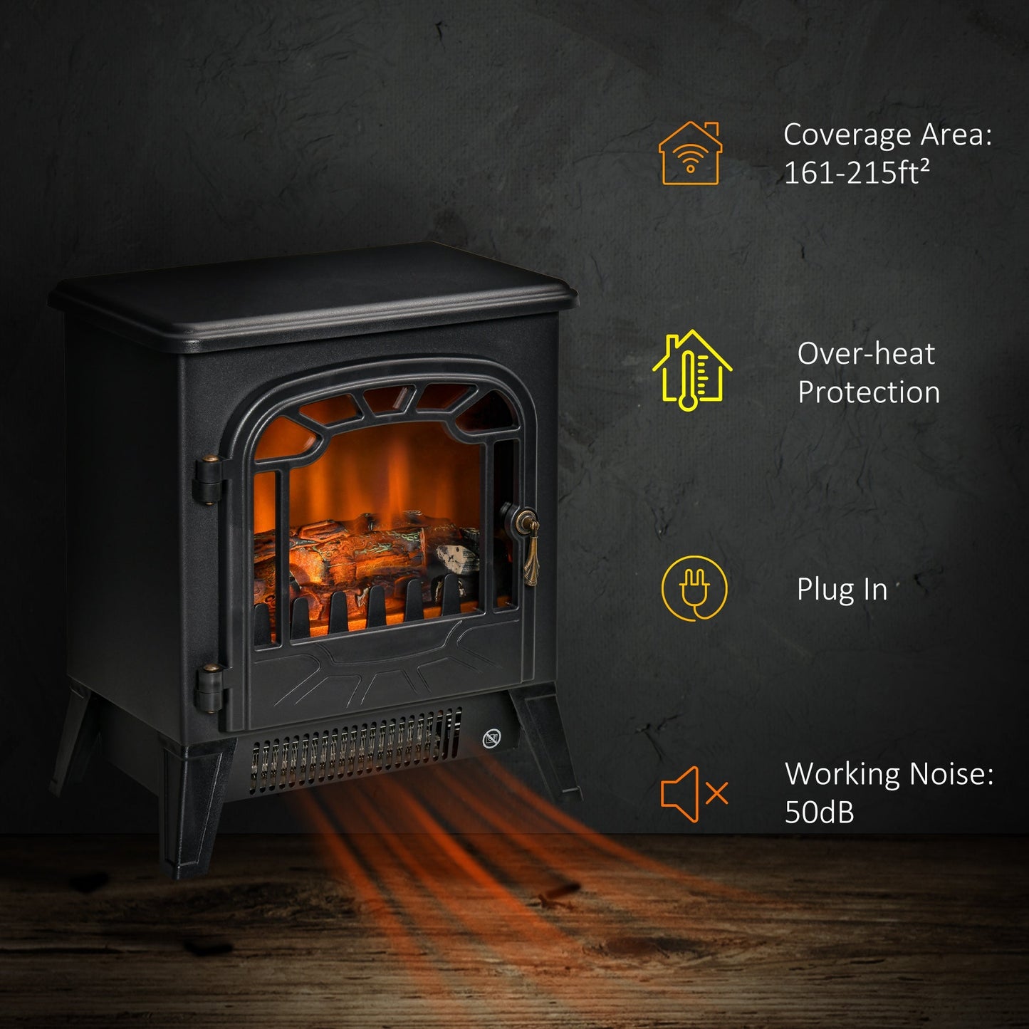 Freestanding Electric Fireplace Stove Heater with Realistic Flame Effect, Overheat Protection, 750W/1500W, Black Electric Fireplaces   at Gallery Canada