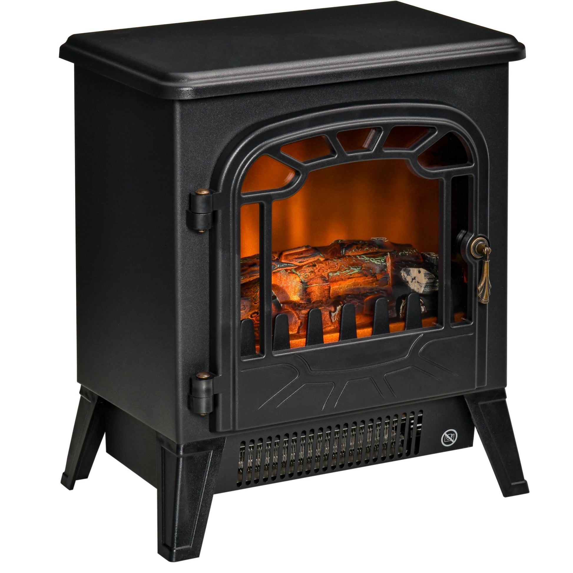 Freestanding Electric Fireplace Stove Heater with Realistic Flame Effect, Overheat Protection, 750W/1500W, Black Electric Fireplaces Black  at Gallery Canada