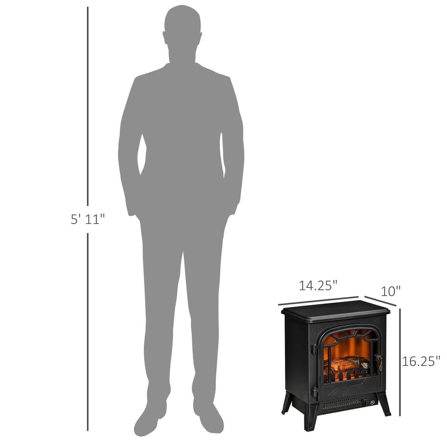 Freestanding Electric Fireplace Stove Heater with Realistic Flame Effect, Overheat Protection, 750W/1500W, Black Electric Fireplaces   at Gallery Canada