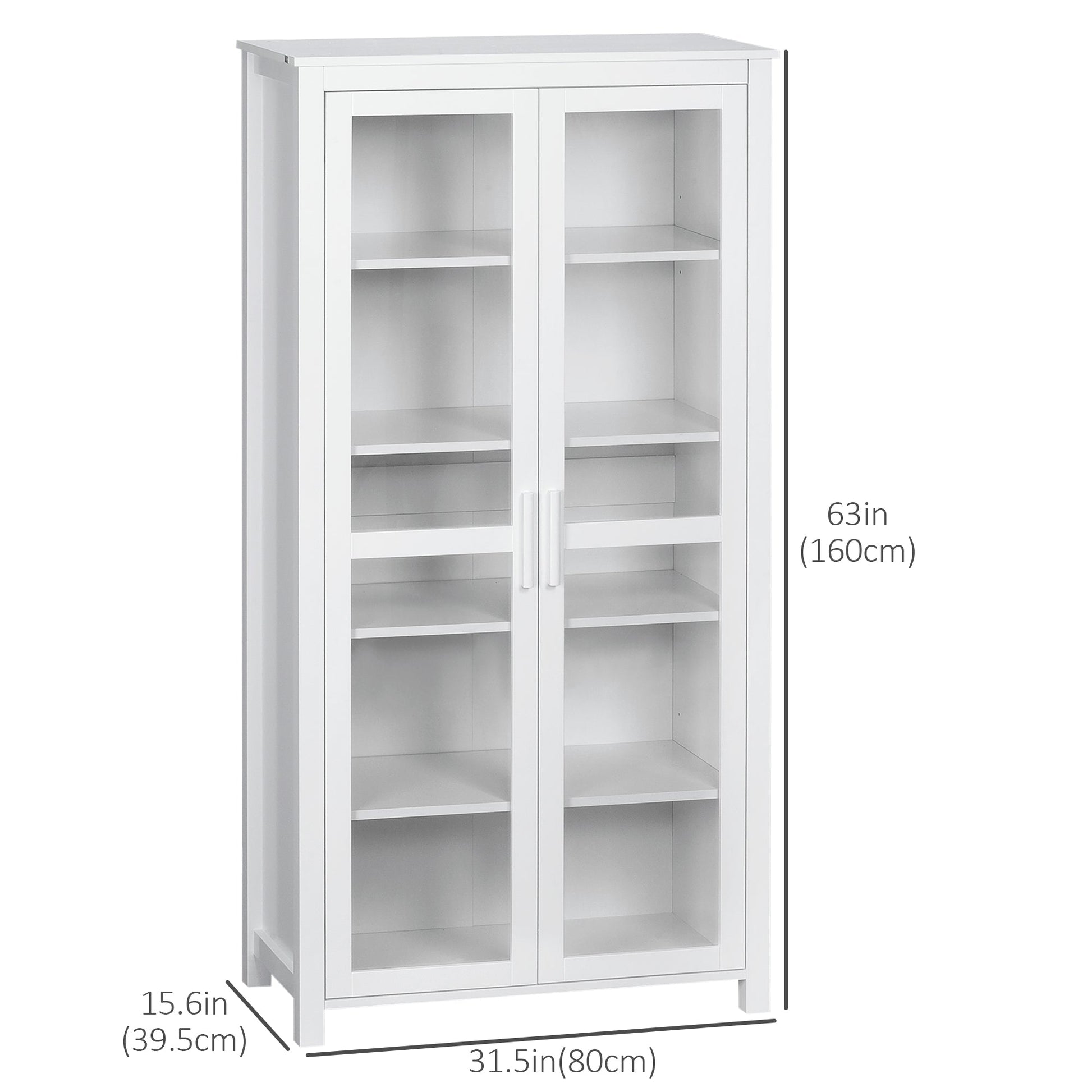 Freestanding Kitchen Pantry, Buffet Cabinet, 5-tier Storage Cabinet with Adjustable Shelves and 2 Glass Doors, White Kitchen Pantry Cabinets   at Gallery Canada