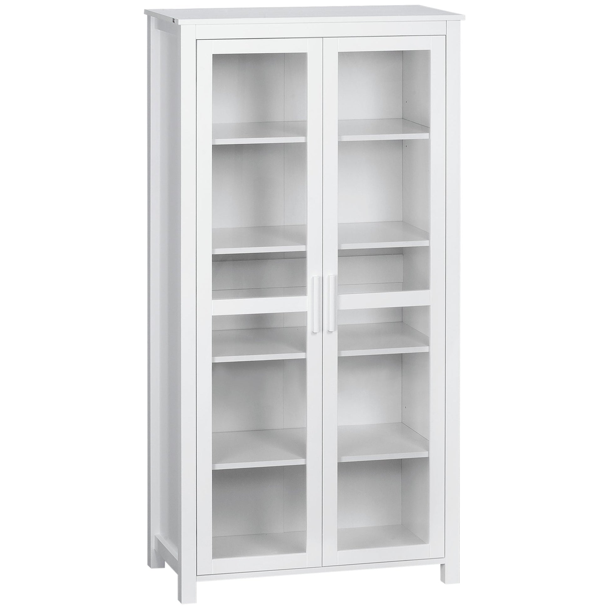 Freestanding Kitchen Pantry, Buffet Cabinet, 5-tier Storage Cabinet with Adjustable Shelves and 2 Glass Doors, White Kitchen Pantry Cabinets White  at Gallery Canada