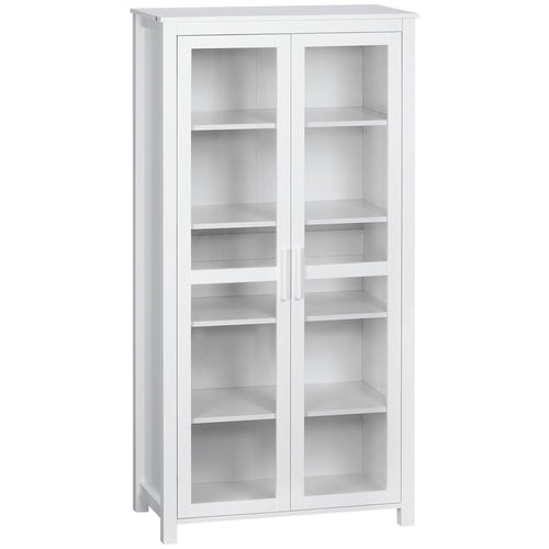 Freestanding Kitchen Pantry, Buffet Cabinet, 5-tier Storage Cabinet with Adjustable Shelves and 2 Glass Doors, White