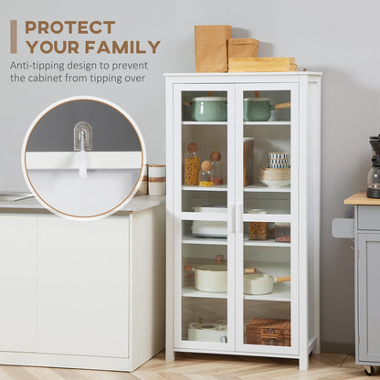 Freestanding Kitchen Pantry, Buffet Cabinet, 5-tier Storage Cabinet with Adjustable Shelves and 2 Glass Doors, White Kitchen Pantry Cabinets   at Gallery Canada