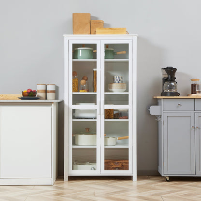 Freestanding Kitchen Pantry, Buffet Cabinet, 5-tier Storage Cabinet with Adjustable Shelves and 2 Glass Doors, White Kitchen Pantry Cabinets   at Gallery Canada