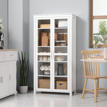 Freestanding Kitchen Pantry, Buffet Cabinet, 5-tier Storage Cabinet with Adjustable Shelves and 2 Glass Doors, White Kitchen Pantry Cabinets   at Gallery Canada