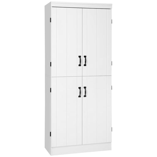 Freestanding Kitchen Pantry Storage Cabinet, 6-tier Cupboard with 4 Doors Adjustable Shelves, White