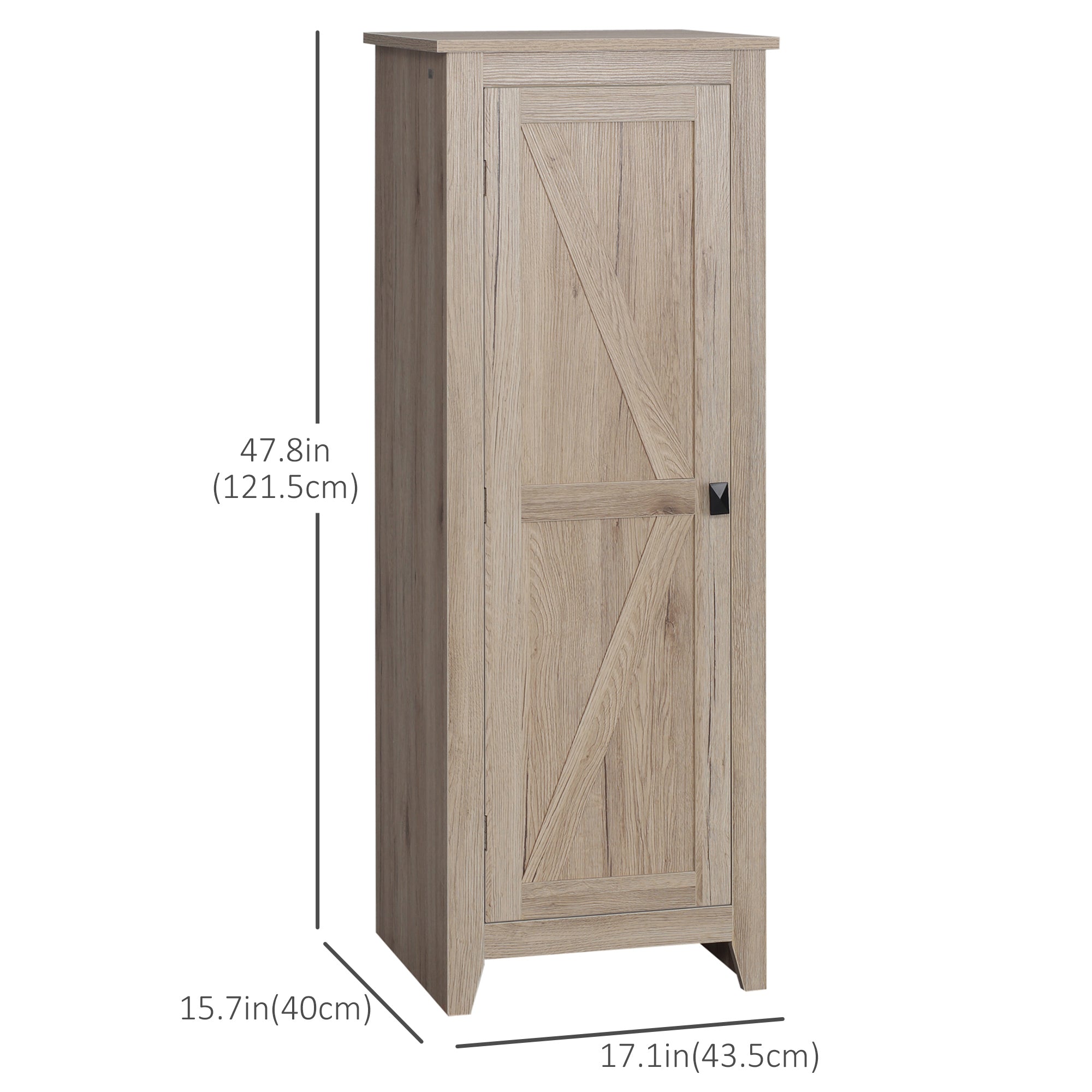 Freestanding Kitchen Pantry, Storage Cabinet with Barn Style Door and Adjustable Shelves, 47.8