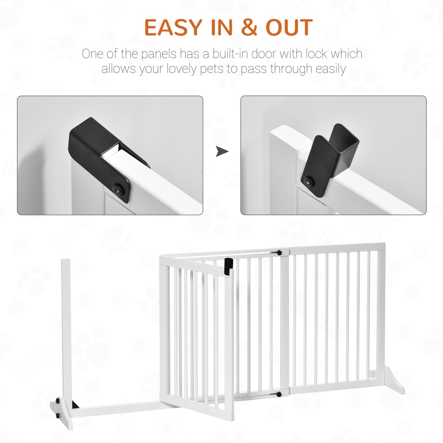 Freestanding Length Adjustable Wooden Pet Gate with Lockable Door 3 Panels, White Houses, Kennels & Pens   at Gallery Canada