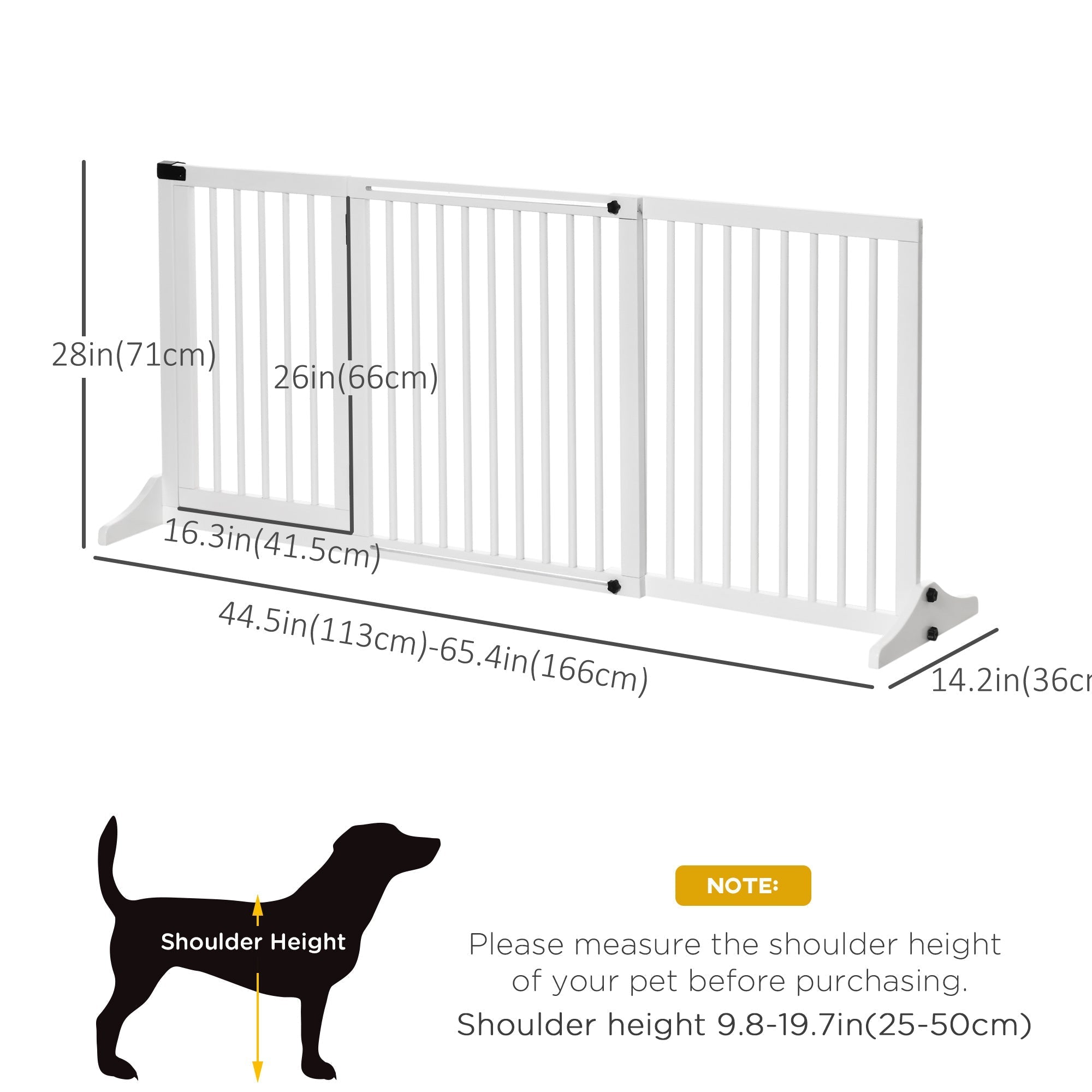 Freestanding Length Adjustable Wooden Pet Gate with Lockable Door 3 Panels, White Houses, Kennels & Pens   at Gallery Canada