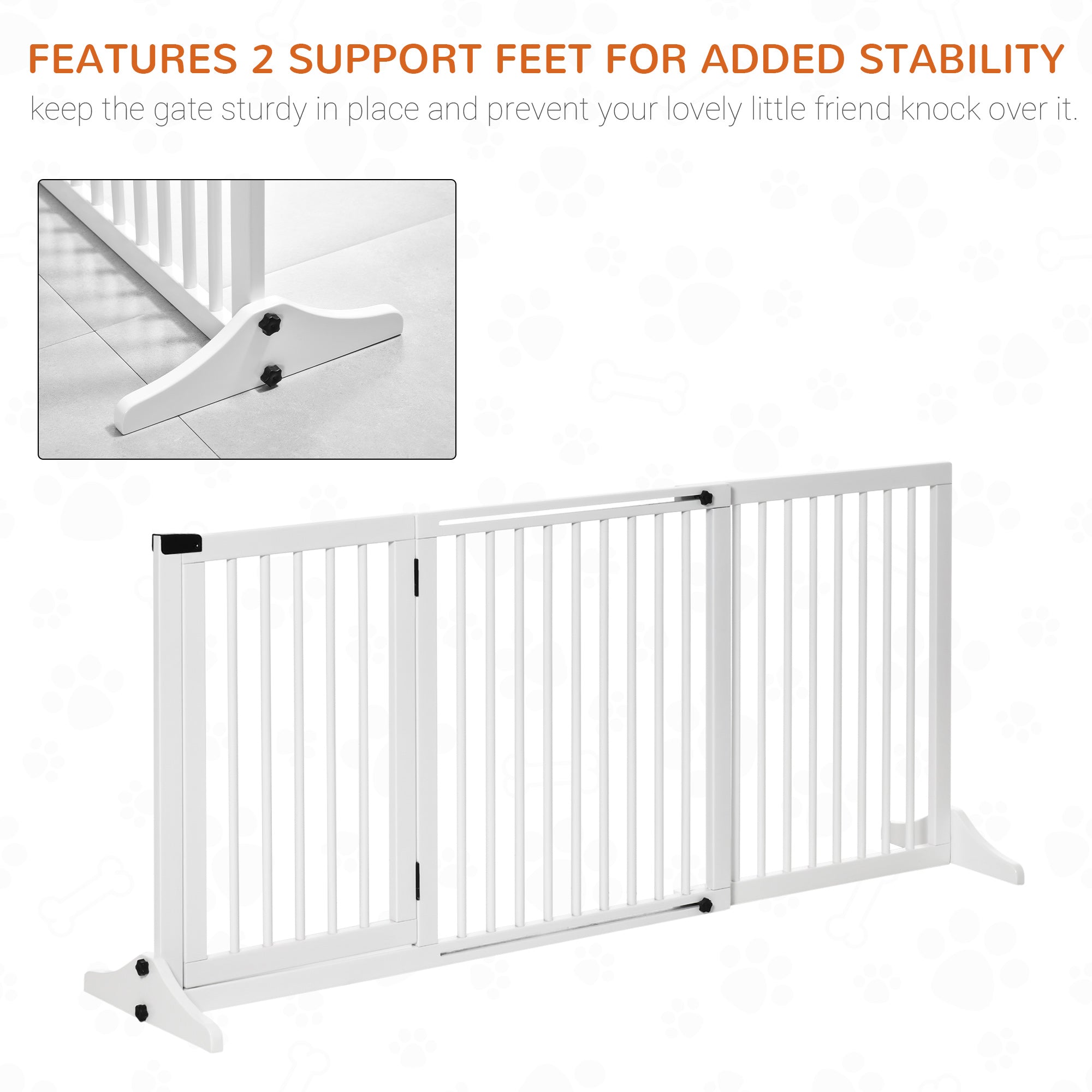 Freestanding Length Adjustable Wooden Pet Gate with Lockable Door 3 Panels, White Houses, Kennels & Pens   at Gallery Canada