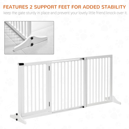 Freestanding Length Adjustable Wooden Pet Gate with Lockable Door 3 Panels, White Houses, Kennels & Pens   at Gallery Canada