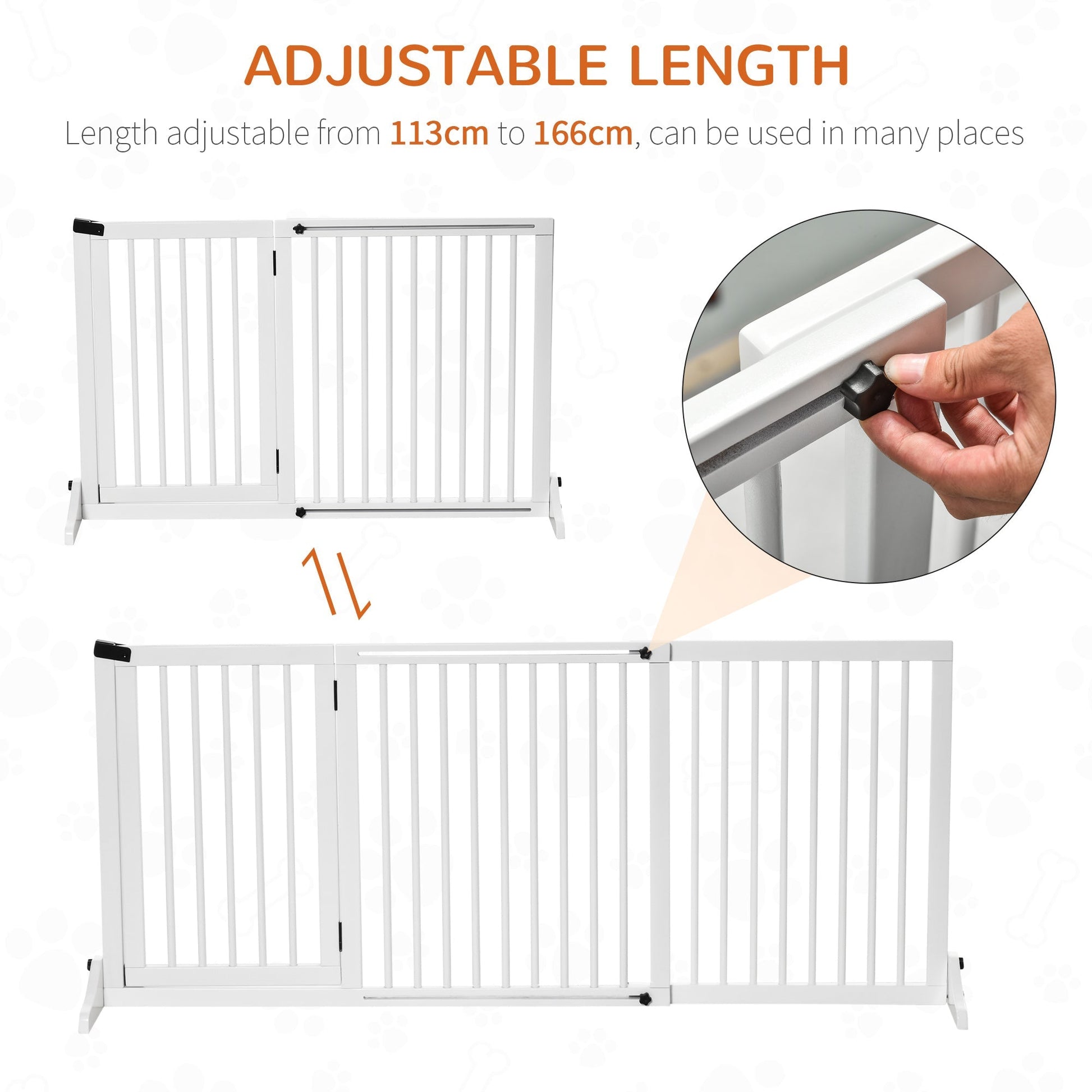 Freestanding Length Adjustable Wooden Pet Gate with Lockable Door 3 Panels, White Houses, Kennels & Pens   at Gallery Canada