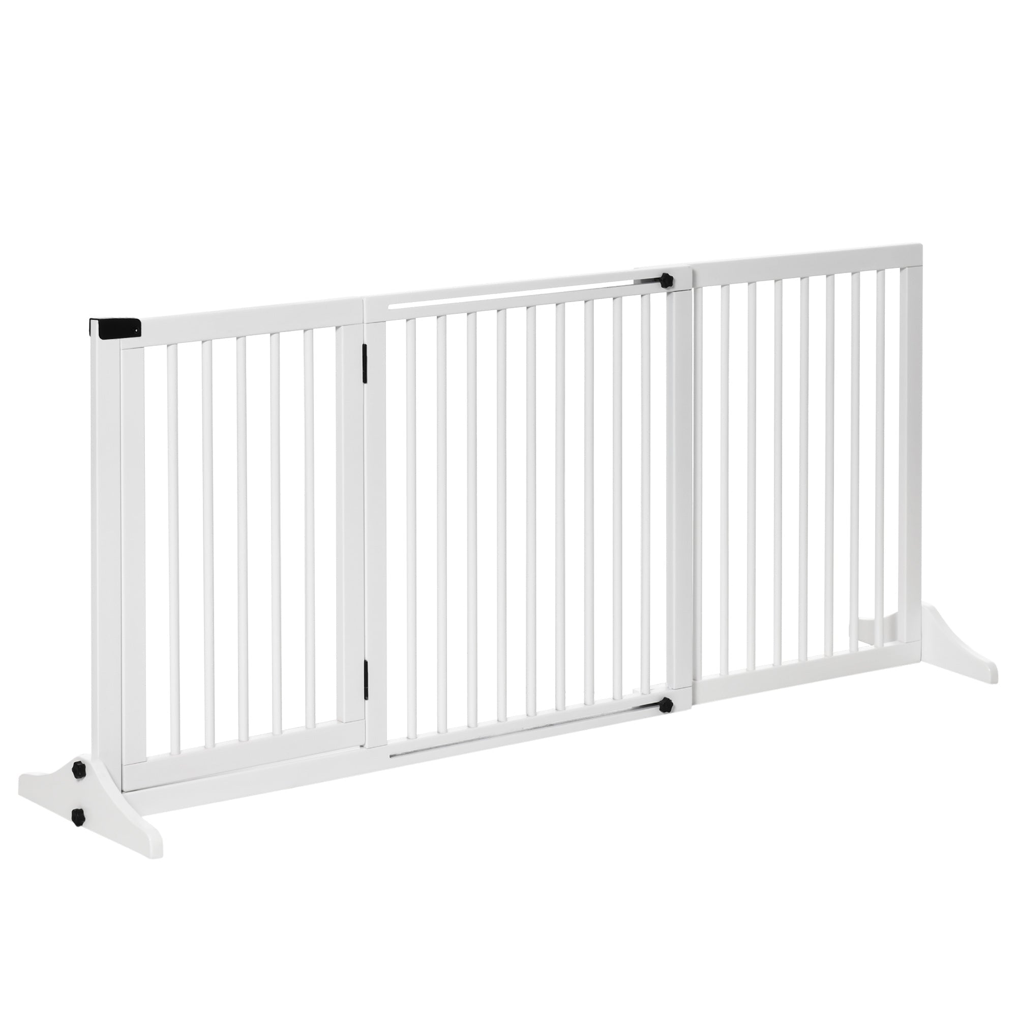 Freestanding Length Adjustable Wooden Pet Gate with Lockable Door 3 Panels, White Houses, Kennels & Pens White  at Gallery Canada