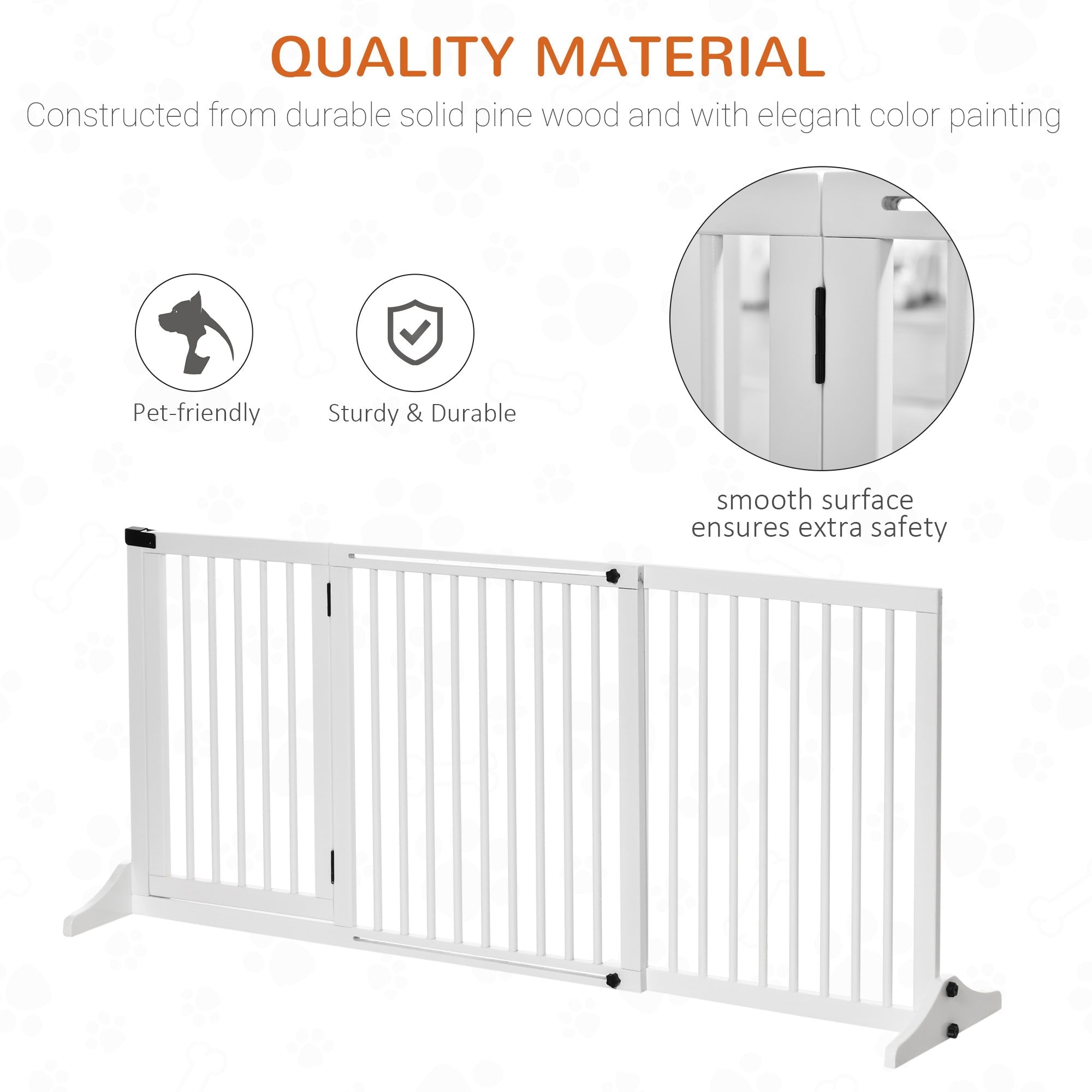 Freestanding Length Adjustable Wooden Pet Gate with Lockable Door 3 Panels, White Houses, Kennels & Pens   at Gallery Canada