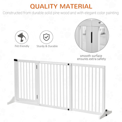 Freestanding Length Adjustable Wooden Pet Gate with Lockable Door 3 Panels, White Houses, Kennels & Pens   at Gallery Canada