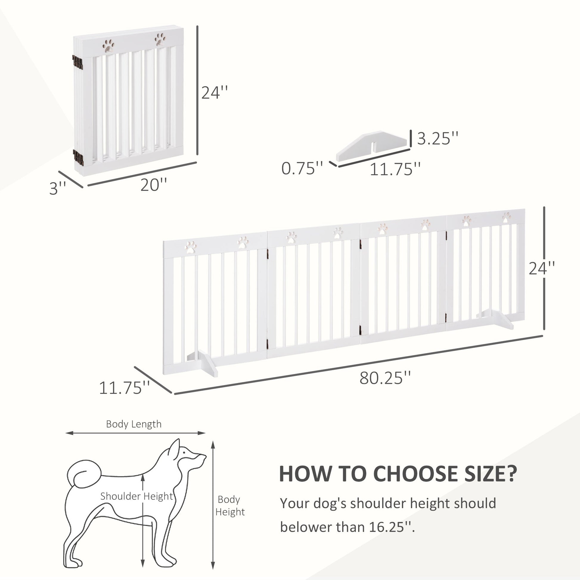 Freestanding Pet Gate 4 Panel Wooden Dog Barrier Folding Safety Fence with Support Feet up to 80.25" Long 24" Tall for Doorway Stairs White Houses, Kennels & Pens   at Gallery Canada