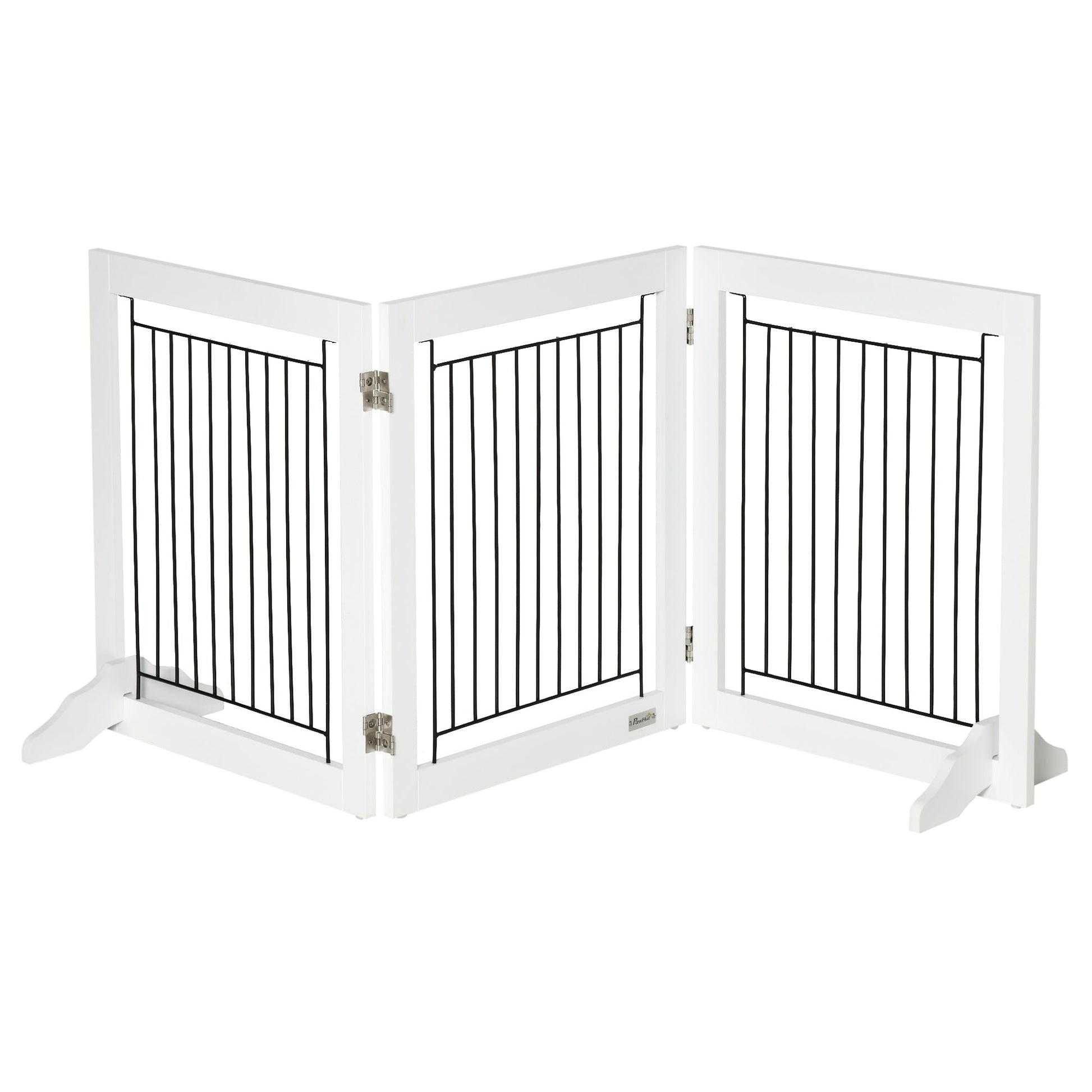 Freestanding Pet Gate, Folding Dog Gate with 2 Support Feet, 24" High, 3 Panels, for Small Dogs, Puppies, Indoor Use - White Houses, Kennels & Pens White  at Gallery Canada