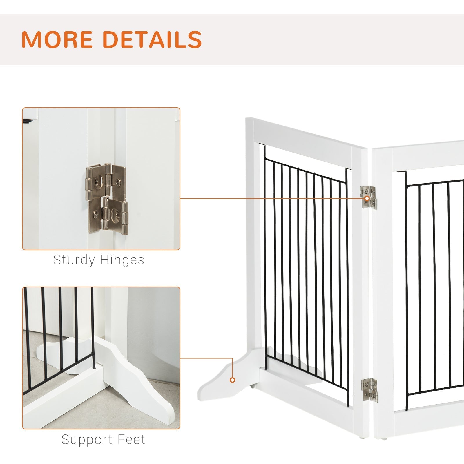 Freestanding Pet Gate, Folding Dog Gate with 2 Support Feet, 24