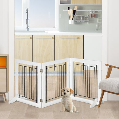 Freestanding Pet Gate, Folding Dog Gate with 2 Support Feet, 24" High, 3 Panels, for Small Dogs, Puppies, Indoor Use - White Houses, Kennels & Pens   at Gallery Canada