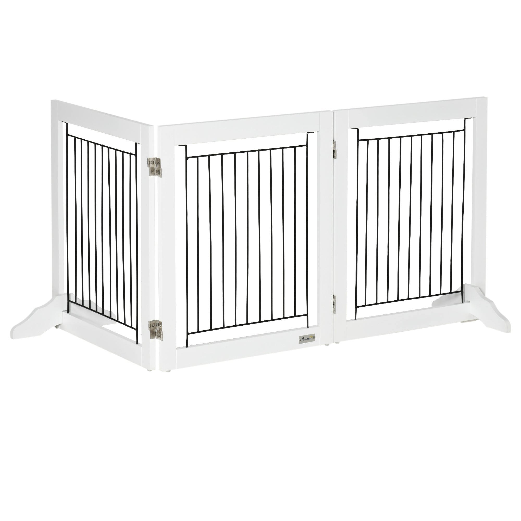 Freestanding Pet Gate, Folding Dog Gate with 2 Support Feet, 24