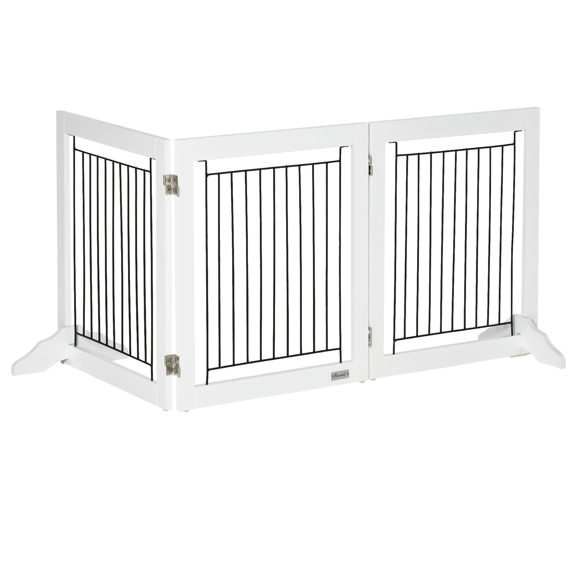 Freestanding Pet Gate, Folding Dog Gate with 2 Support Feet, 24" High, 3 Panels, for Small Dogs, Puppies, Indoor Use - White Houses, Kennels & Pens   at Gallery Canada