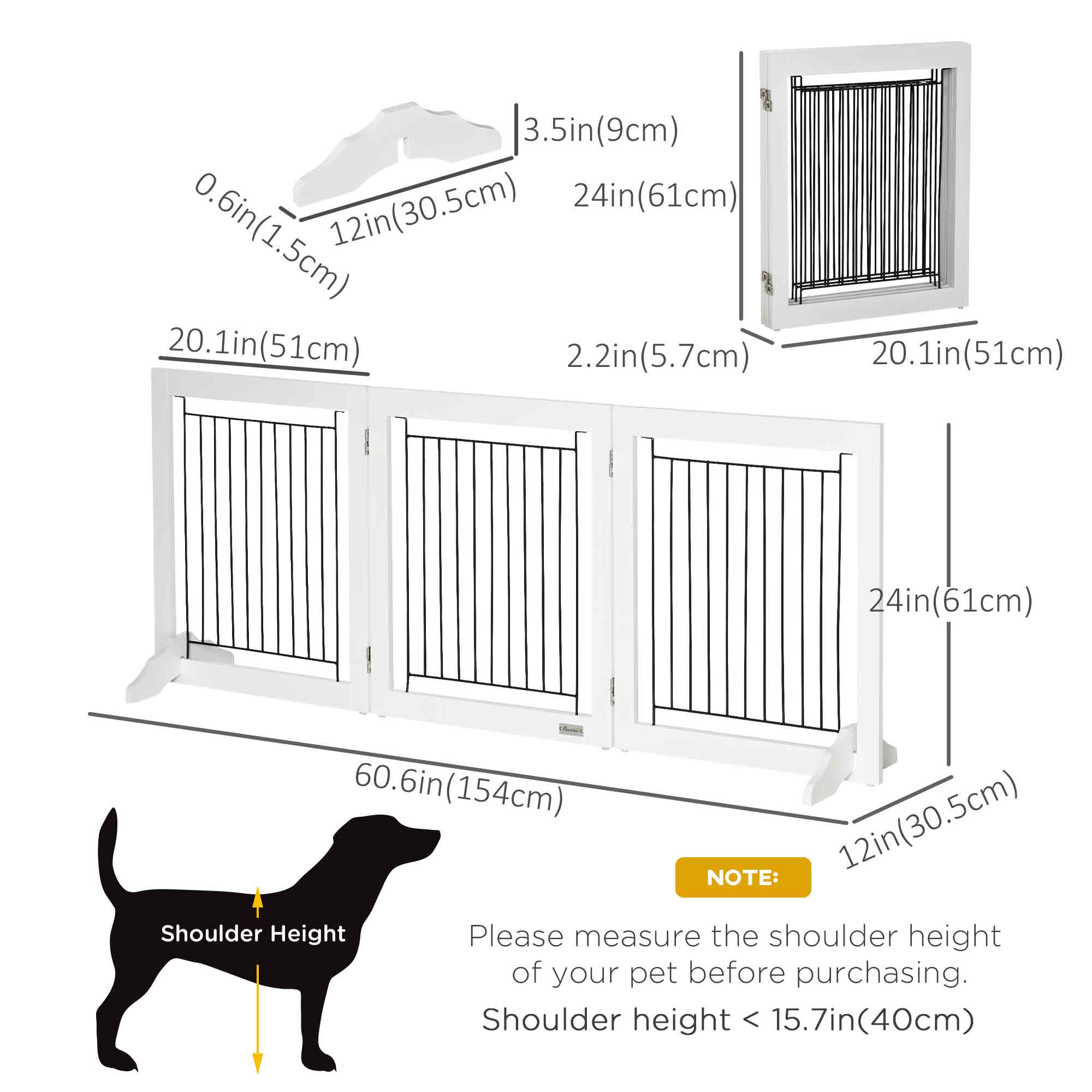 Freestanding Pet Gate, Folding Dog Gate with 2 Support Feet, 24