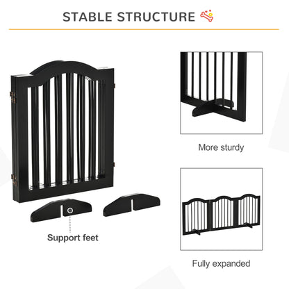 Freestanding Pet Gate for Dogs 24" Tall Foldable Dog Gates Indoor Wooden Barrier 3 Panels with 2 Support Feet, for Doorway Stairs, Black Houses, Kennels & Pens   at Gallery Canada