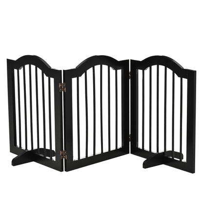 Freestanding Pet Gate for Dogs 24" Tall Foldable Dog Gates Indoor Wooden Barrier 3 Panels with 2 Support Feet, for Doorway Stairs, Black Houses, Kennels & Pens Black  at Gallery Canada