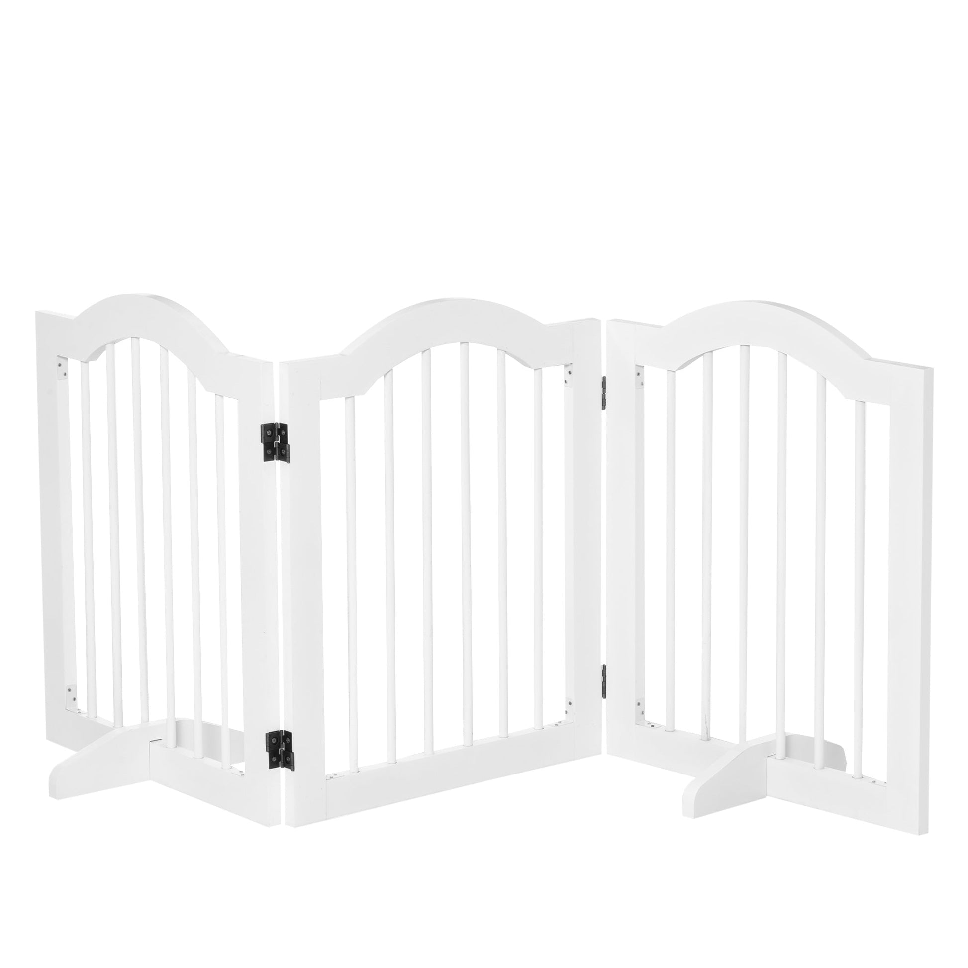 Freestanding Pet Gate for Dogs 24" Tall Foldable Dog Gates Indoor Wooden Barrier 3 Panels with 2 Support Feet, for Doorway Stairs, White Houses, Kennels & Pens White  at Gallery Canada