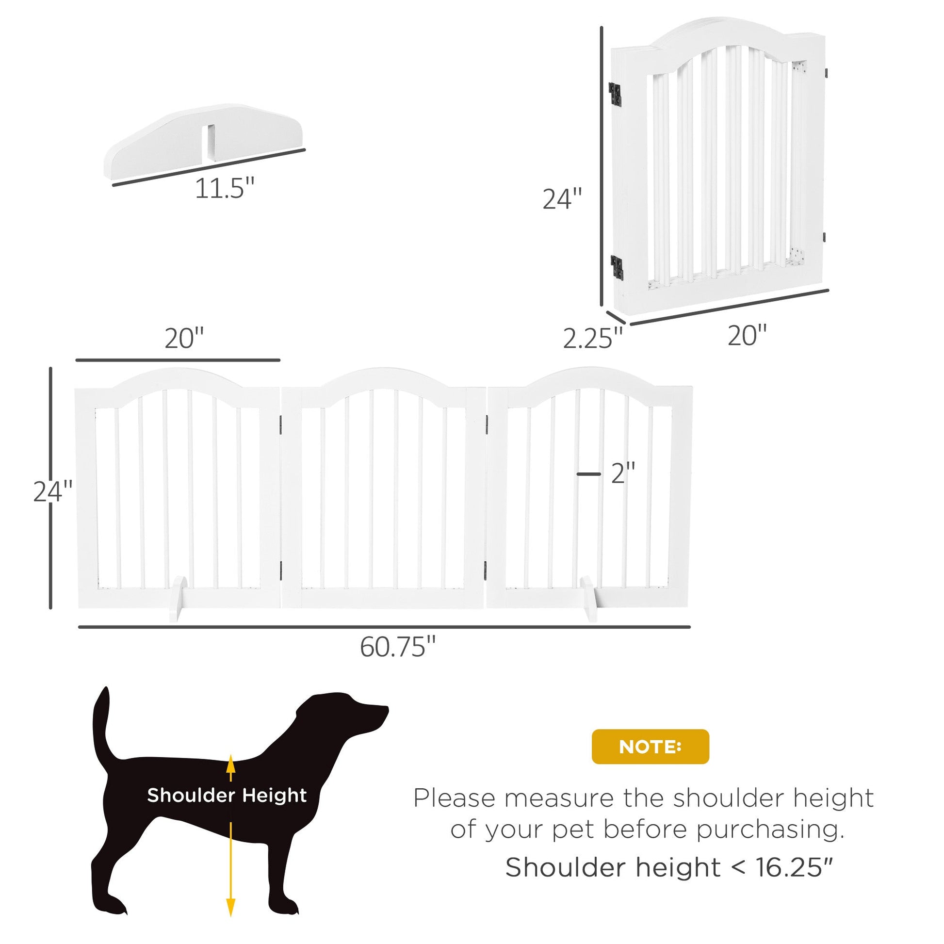 Freestanding Pet Gate for Dogs 24" Tall Foldable Dog Gates Indoor Wooden Barrier 3 Panels with 2 Support Feet, for Doorway Stairs, White Houses, Kennels & Pens   at Gallery Canada