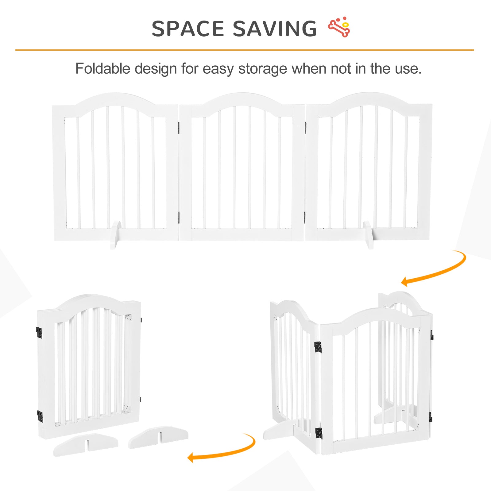 Freestanding Pet Gate for Dogs 24" Tall Foldable Dog Gates Indoor Wooden Barrier 3 Panels with 2 Support Feet, for Doorway Stairs, White Houses, Kennels & Pens   at Gallery Canada