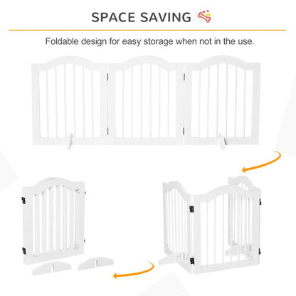 Freestanding Pet Gate for Dogs 24" Tall Foldable Dog Gates Indoor Wooden Barrier 3 Panels with 2 Support Feet, for Doorway Stairs, White Houses, Kennels & Pens   at Gallery Canada