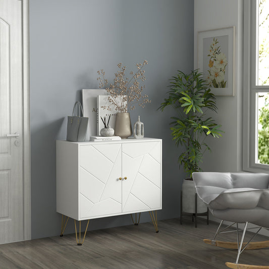 Freestanding Storage Cabinet with Doors, Cupboard Organization with Golden Hairpin Legs and Adjustable Shelves, White Storage Cabinets Multi Colour  at Gallery Canada