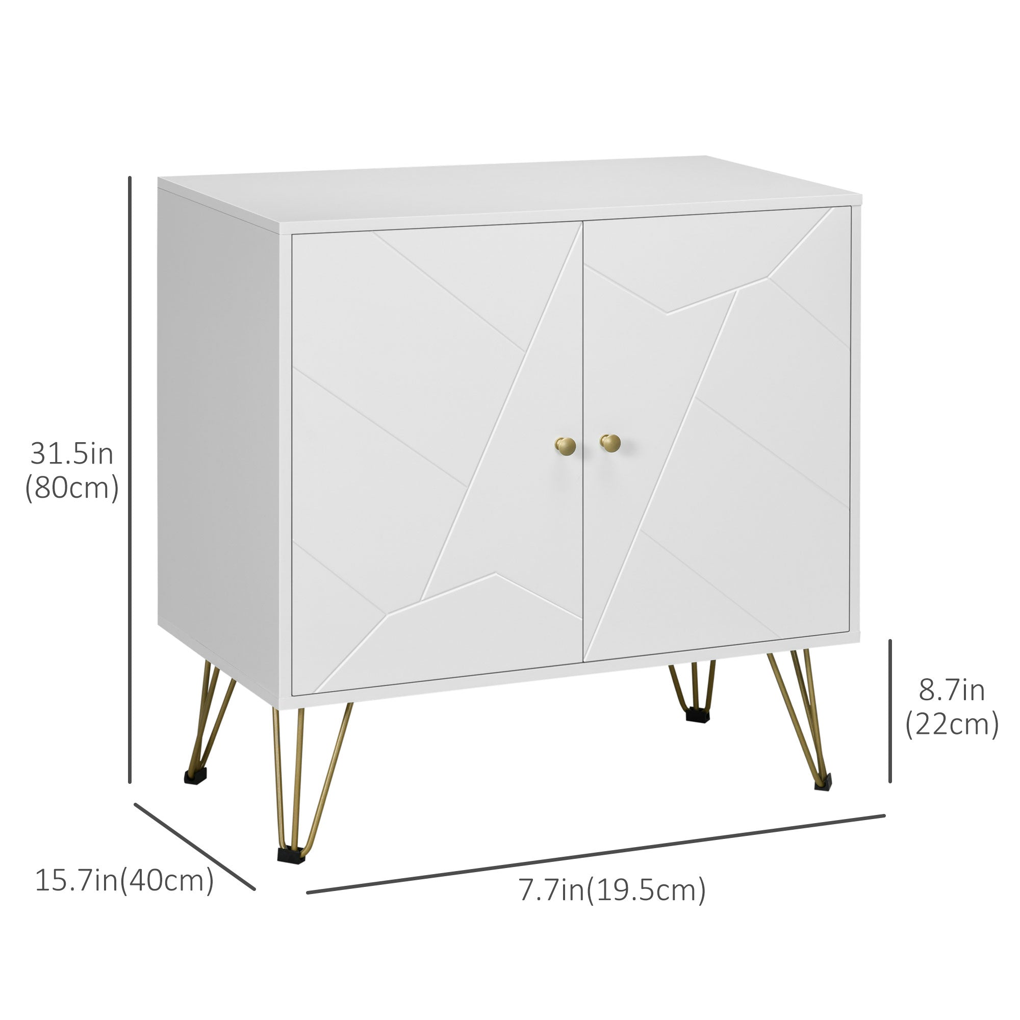 Freestanding Storage Cabinet with Doors, Cupboard Organization with Golden Hairpin Legs and Adjustable Shelves, White Storage Cabinets   at Gallery Canada