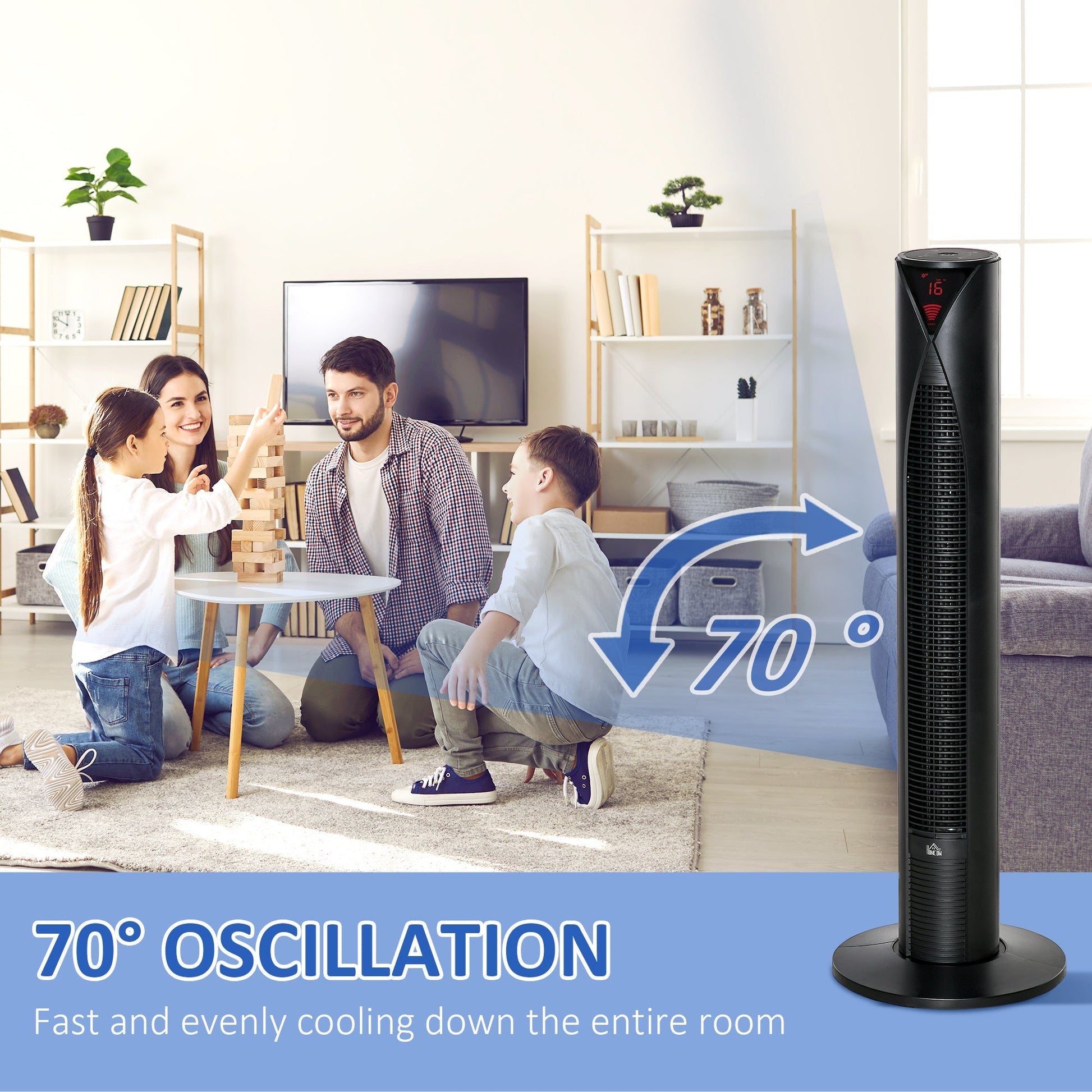 Freestanding Tower Fan Cooling for Home Bedroom with 3 Speed, 12h Timer, Oscillating, LED Sensor Panel, Remote Controller, Black Tower Fans   at Gallery Canada